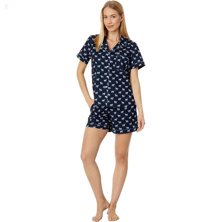 L.L.Bean Springtime Sleep Pajama Shorts Set Classic Navy Buffalo Dog ID-XkN656In - Click Image to Close