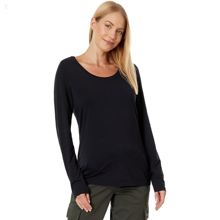 L.L.Bean Soft Stretch Supima Tee Scoop Neck Long Sleeve Dark Black ID-13FPNnbN - Click Image to Close