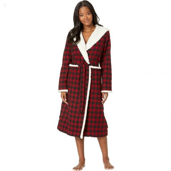 L.L.Bean Scotch Plaid Flannel Sherpa Lined Long Robe Rob Roy ID-T22kyhs9