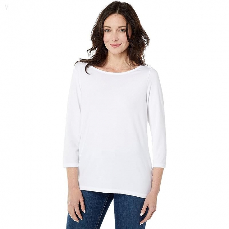 L.L.Bean Soft Stretch Supima Boatneck 3/4 Sleeve White ID-rZkMFOJk - Click Image to Close