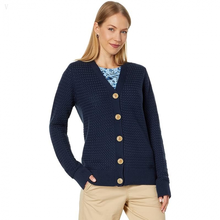 L.L.Bean Basket Weave Button Front Cardigan Sweater Classic Navy ID-0bdl2OBh - Click Image to Close