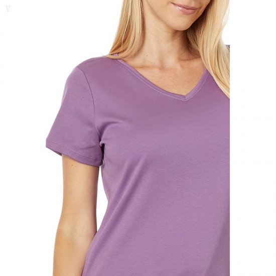 L.L.Bean Pima Tops Shaped V-Neck Short Sleeve Tee Violet Chalk ID-Tb4pXoCO