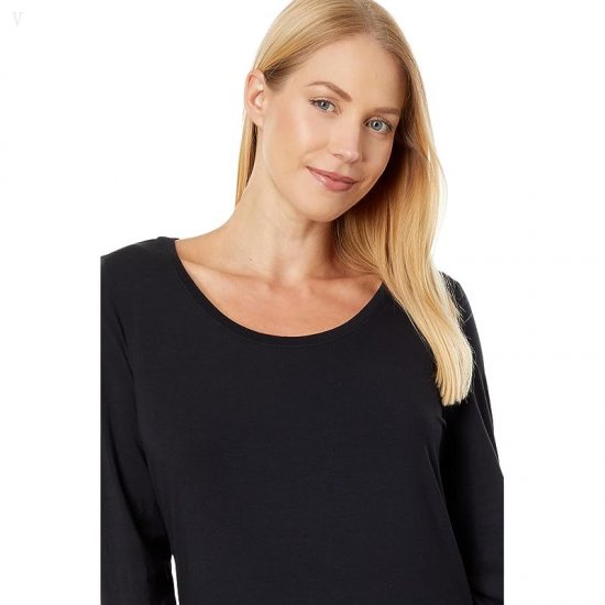 L.L.Bean Soft Stretch Supima Tee Scoop Neck Long Sleeve Dark Black ID-13FPNnbN