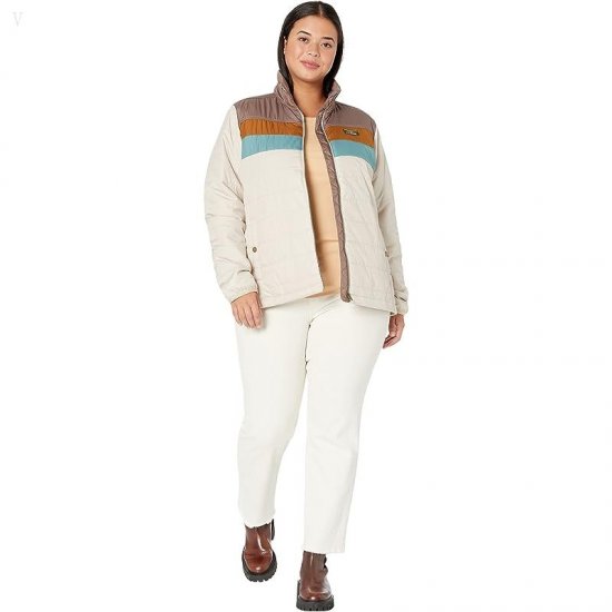 L.L.Bean Plus Size Mountain Classic Puffer Jacket Color-Block Taupe Brown/Gray Birch ID-fiH504gf