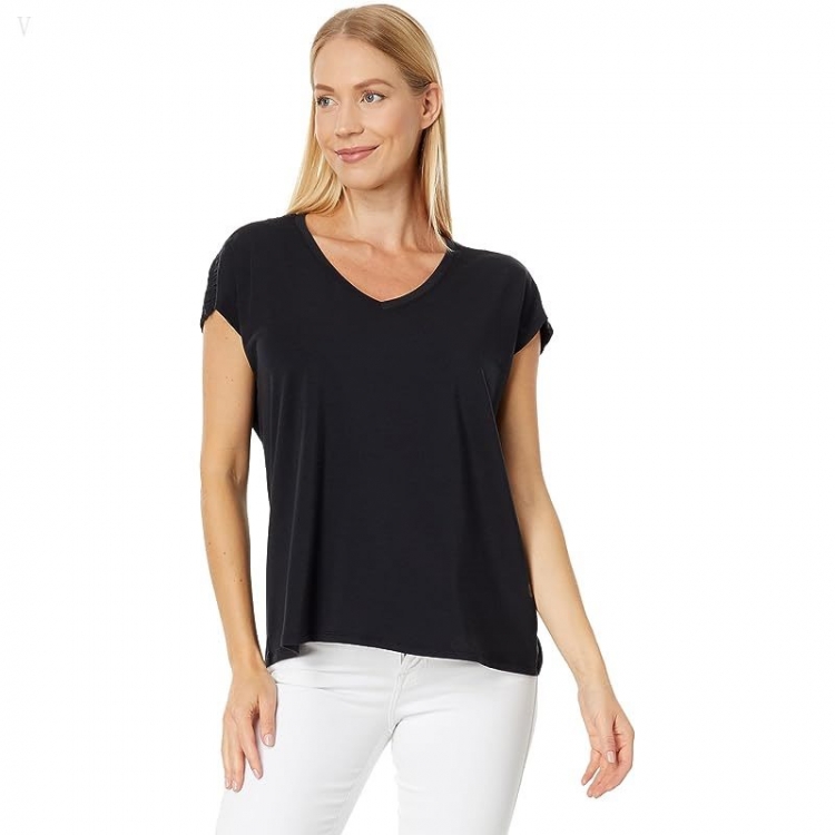 L.L.Bean Petite Beyond Soft Short Sleeve V-Neck Tee Midnight Black ID-3FuoqtNN - Click Image to Close