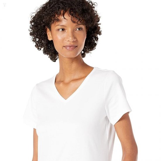 L.L.Bean Pima Tops Shaped V-Neck Short Sleeve Tee White ID-VJtHpUOU