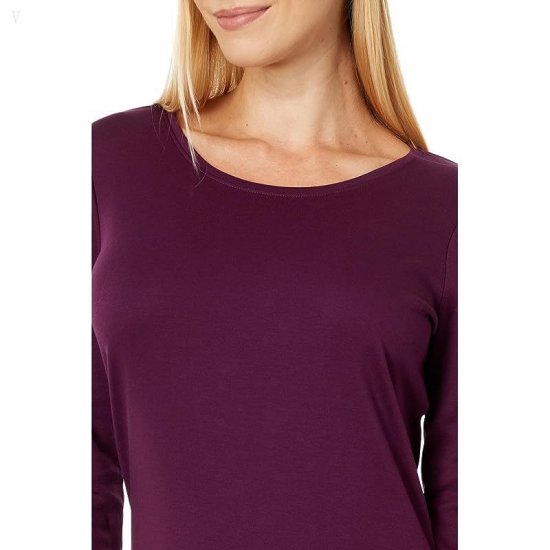 L.L.Bean Pima Cotton Shaped Jewelneck Tee 3/4 Sleeve Royal Plum ID-jJMmlkhZ