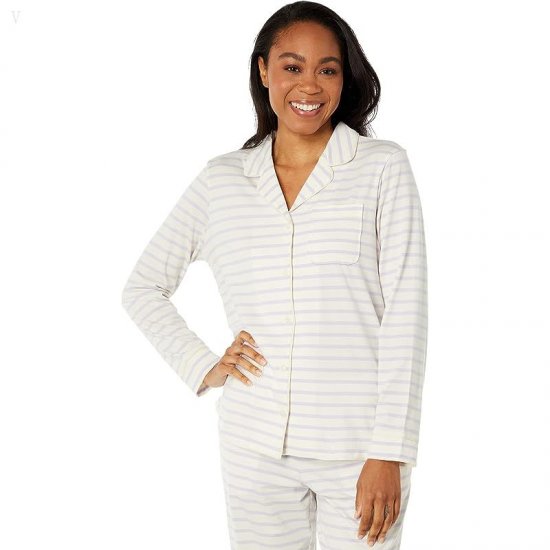 L.L.Bean Super Soft Shrink-Free Button Front Pajama Set Stripe Pastel Lilac ID-sQn49oxR