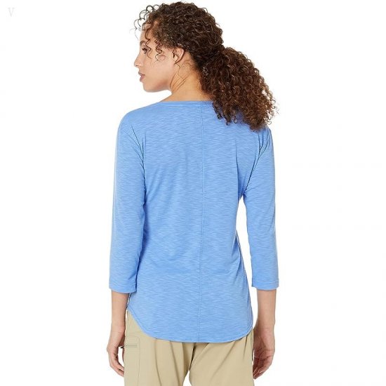 L.L.Bean Streamside Tee Split-Neck 3/4 Sleeve Arctic Blue ID-LWto5Gkb