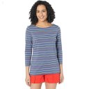 L.L.Bean Soft Stretch Supima Boatneck 3/4 Sleeve Stripe Vintage Indigo Multi Stripe ID-do3K7PFl