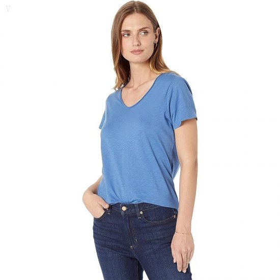 L.L.Bean Organic Cotton V-Neck Short Sleeve Tee Rustic Blue ID-WDrFZSnn