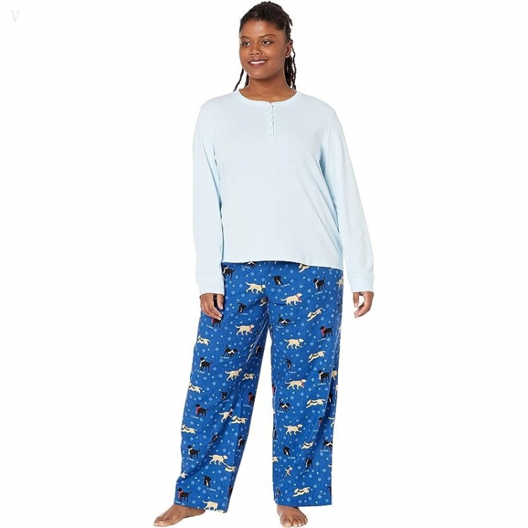 L.L.Bean Plus Size Cozy Pajama Set Print Bright Blue Dog ID-rAYTr9hx - Click Image to Close