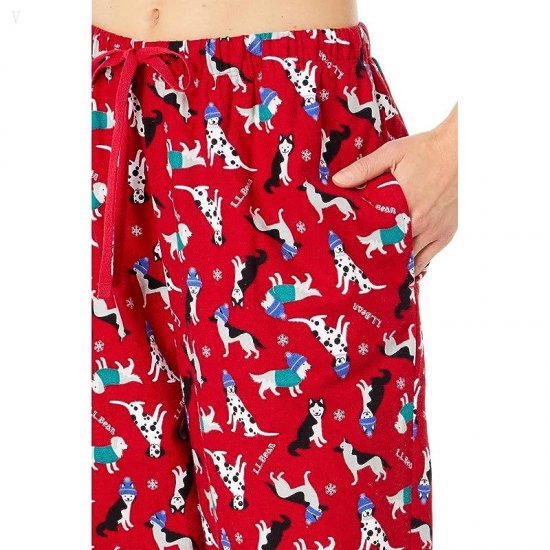 L.L.Bean Bean\'s Flannel Pants Print Nautical Red Winter Dogs ID-AXxnQvkM