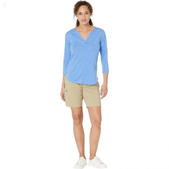 L.L.Bean Streamside Tee Split-Neck 3/4 Sleeve Arctic Blue ID-LWto5Gkb