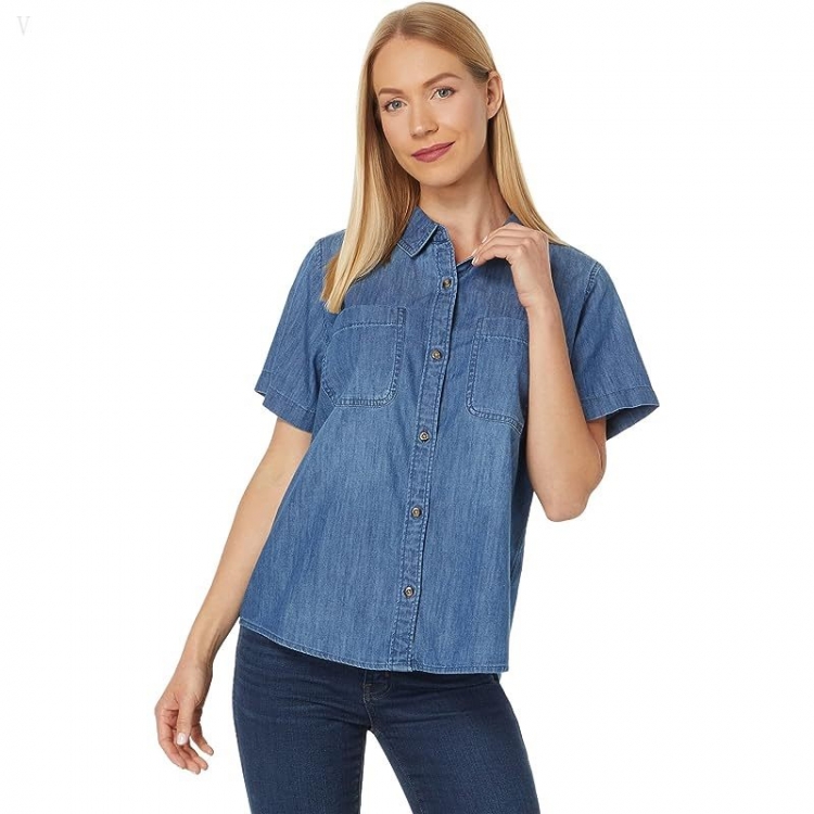 L.L.Bean Heritage Washed Denim Lightweight Shirt Short Sleeve Medium Indigo ID-RIBrDvL3 - Click Image to Close