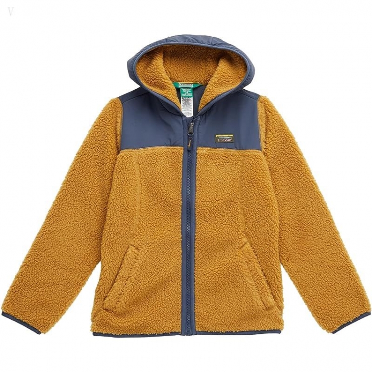 L.L.Bean Sherpa Fleece Hooded Jacket (Big Kids) Antique Gold/Carbon Navy ID-K4jK8NV3 - Click Image to Close